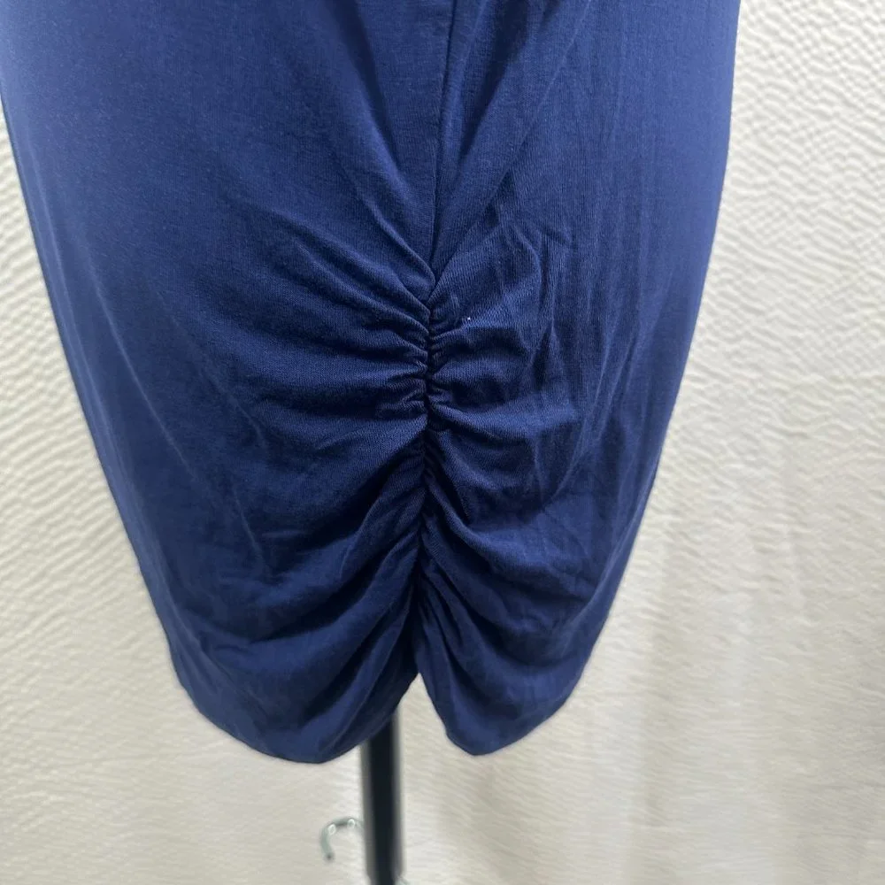 Made by Johnny Women's Blue Short Sleeve Boat Neck Dolman Top Side Shirring - Picture 4 of 6